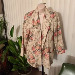 Vintage 90s Roses Blazer Floral Jacket Size 14
